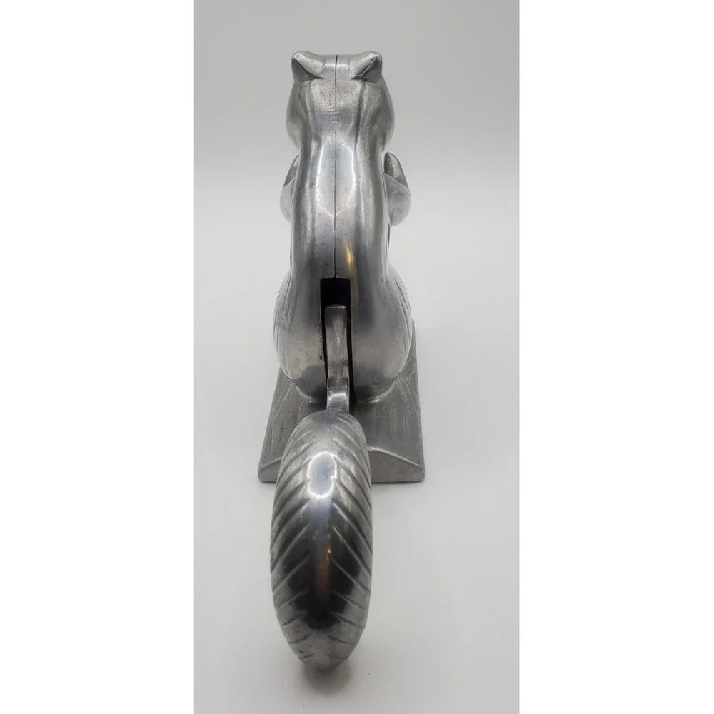 Vintage Squirrel On Log Nutcracker Aluminum Metal Silver Tone